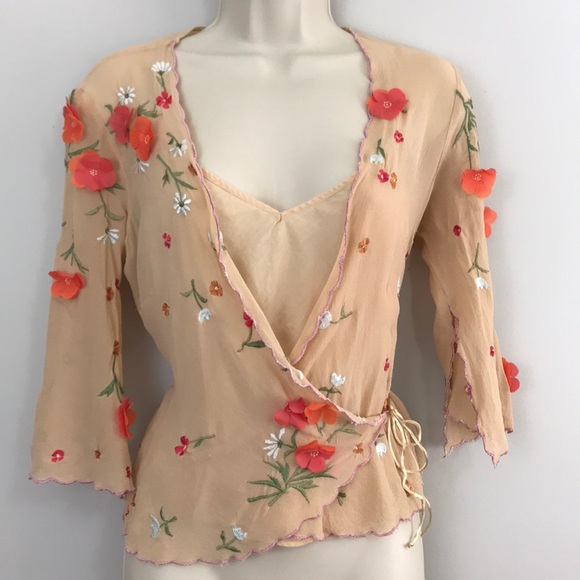 Anthropologie Tops - Anthropologie odille silk top floral wrap ballet